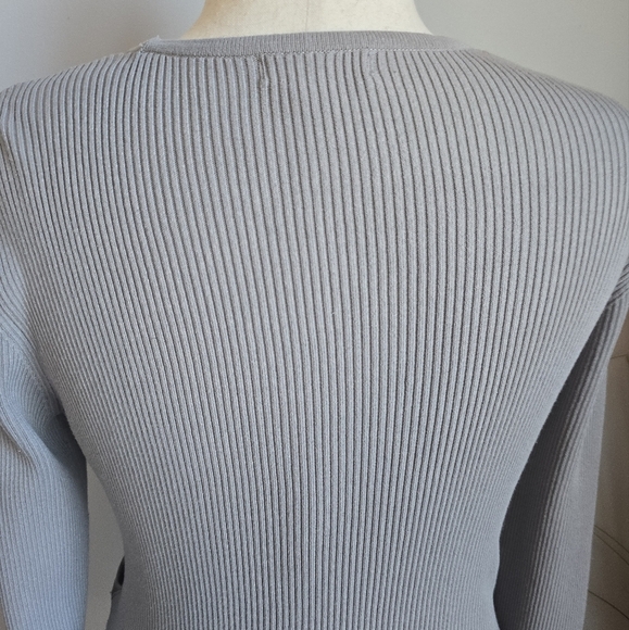Revolve, 525 America Gray Layered Cut Out Ribbed Wrap Sweater Top, Size Large - Picture 7 of 11